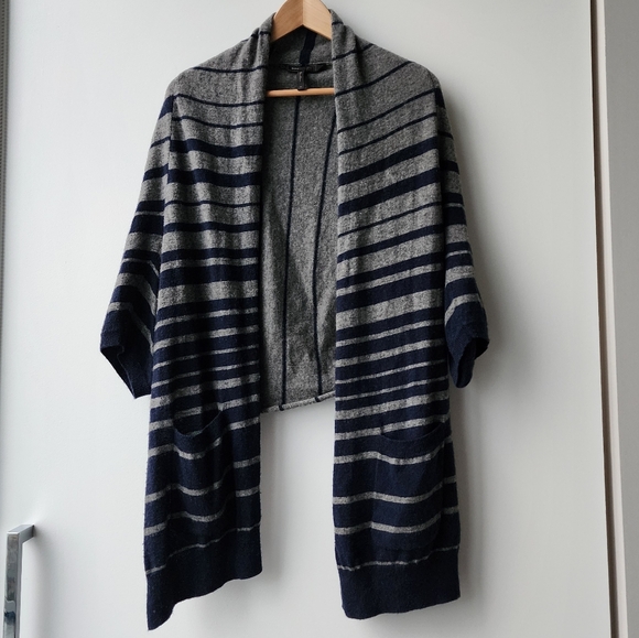 BCBGMaxAzria Sweaters - BCBGMaxazria Striped Wool Cashmere Blend Knit Open Shawl Poncho